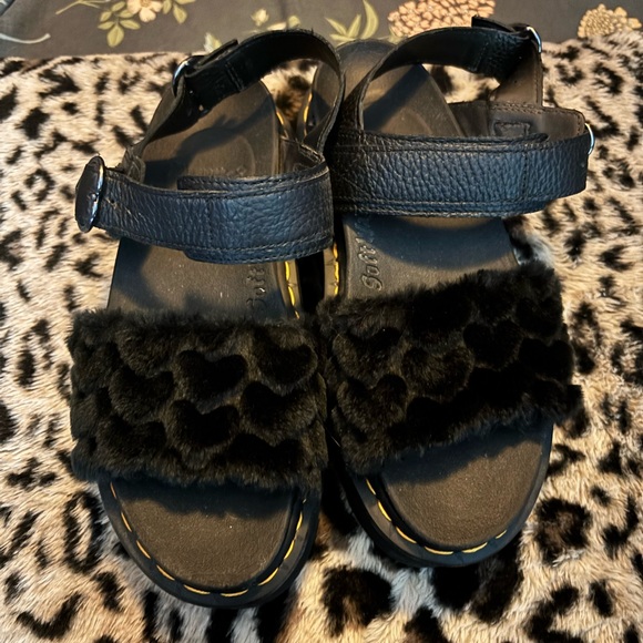 Dr. Martens Black Furry Platform Sandals - Picture 2 of 4